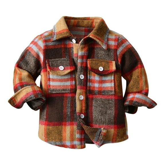 Mercatoo Kids Toddler Flannel Shirt Jacket Plaid Long Sleeve Lapel Button-Down Shacket Coat Baby Boys Girls Fall Shirt Outwear