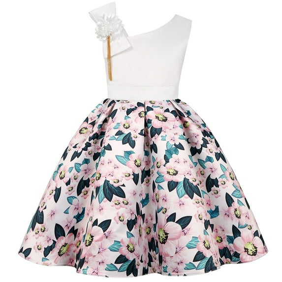 Mercatoo Kids Toddler Girls One-Shoulder Floral Print Birthday ππrty Prom Dresses Pageant Dress Flower Girls Dress