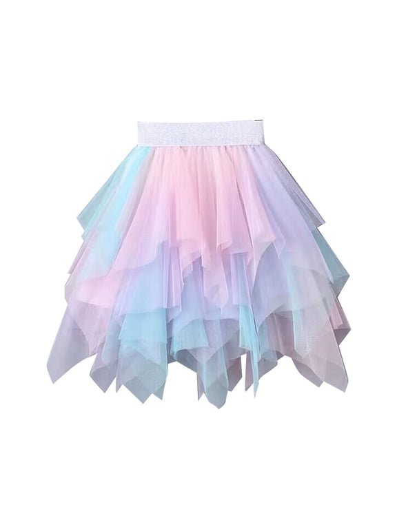 Kids Toddler Girls Summer Tulle Skirt Colorful Rainbow Tutu Dancing Dress Skirt for Girls 18M to 10Y