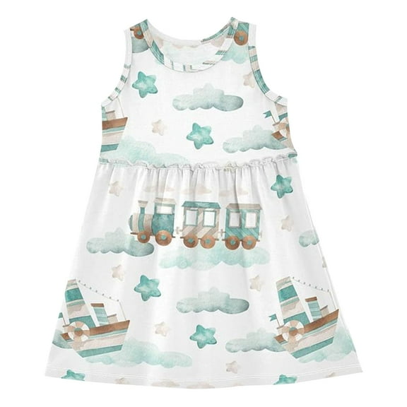 Mercatoo Kids Toddler Girls 𝐂artoon Car Pattern Dress Sleeveless 𝐑uffles Adorable Tank Dress Summer Casual Outdoor Dress