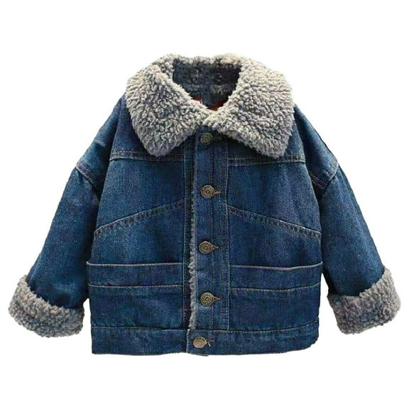 Mercatoo Kids Toddler Winter Thicken Denim Coat Lapel Button Down Warm Jacket Corduroy Outerwear Girls Boys Casual Clothes