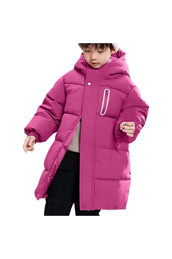 Kids Warm Puffer Jacke1 Boys Winter Long Windbreaker Fleece Hooded Quilted Down Coats Girls Comfy Zipper Outerwear