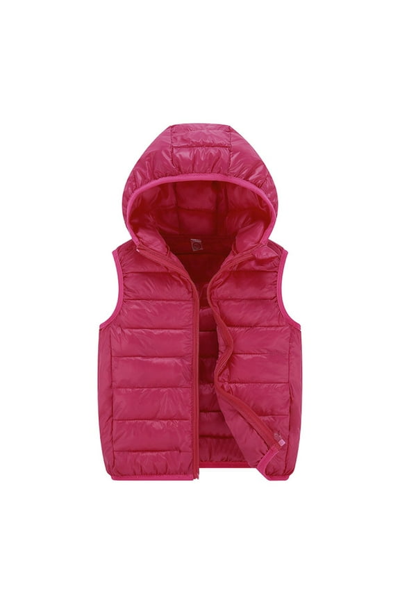 Kids Winter Down Vest Sleeveless Hooded Vest Zip Windproof Padded Jacket with Pockets
