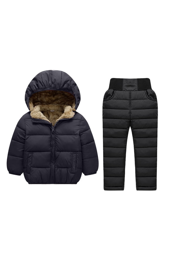Kids Winter Puffer Set Boy Girl 2-Piece Quilted Down Jacket and Snš¼w Pants Set Insulated Fleece Lined Snowsuit Warm Ski Suits