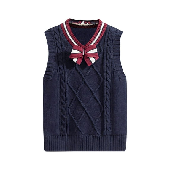 Mercatoo Knitted Vests for Kids Boys Girls V Neck Sweater Vest Sleeveless Ribbed Pullover Knitwear School 𝗨niform Clothes