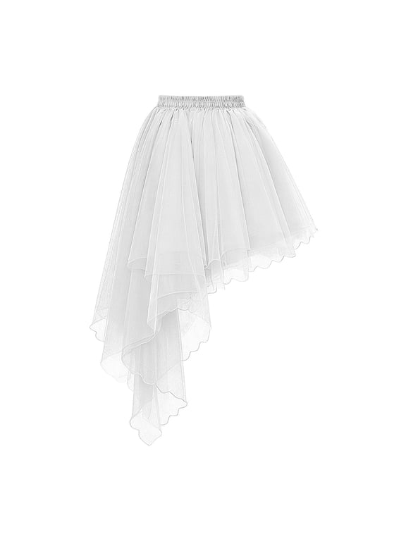 Layered Tulle Skirt for Girls Goth High Lo1 Asymmetrical Midi Skirts Kids Plain Elastic Waist Dress Children Mesh Tu11s