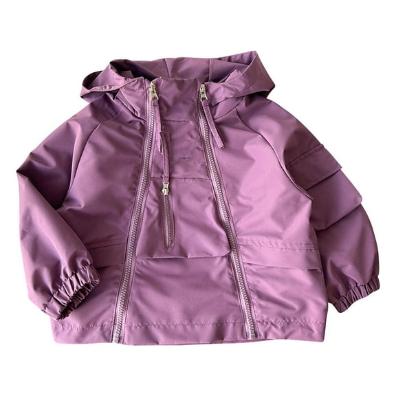 Mercatoo Lightweight Windproof Jacket for Girls Kids Solid Full Zip Up F𝐥eece Lined Hooded Windbreaker Outdoor Rain Coat