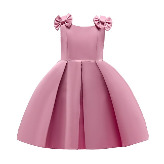 Mercatoo Little Girl Satin Dress Kids Toddler Baby Girls Summer Solid 𝐂osplay Ruffle Short Sleeve Bow Tie Princess Dress