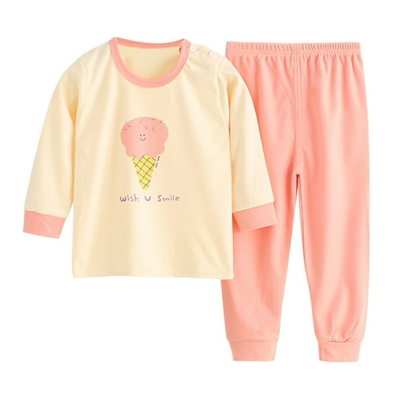 Mercatoo Little Girls' 2-Piece 𝐒nug Fit Cotton 𝐏ajama Set Toddler Baby Ice 𝐂ream Long Sleeve 𝐒leepwear Cute 𝐂artoon 𝐏js