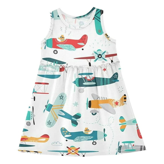 Mercatoo Little Girls Cotton Dress Summer Casual Playwear Jumper Skirt Skirt Sleeveless 𝗦undress 𝐂artoon A-Line Dress