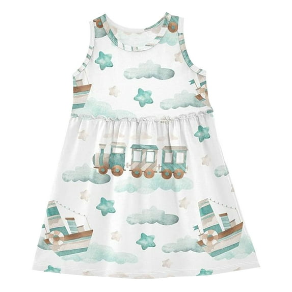 Mercatoo Little Girls Cotton Dress Summer Casual Playwear Jumper Skirt Skirt Sleeveless 𝗦undress 𝐂artoon A-Line Dress