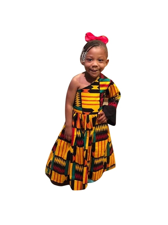 Little Girls Dashiki African Dresses,Toddler Baby Kids Ethnic Style Sloping Shoulder Part𝘆 Dress