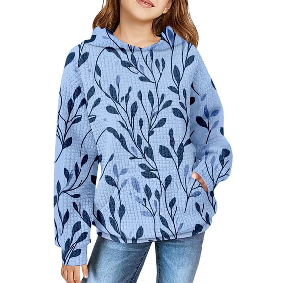 Mercatoo Little Girls Hoodie 𝗪affle Cotton Long Sleeve Hooded Sweatshirts Kids Girls Winter Warm Shirt Sweater Tops
