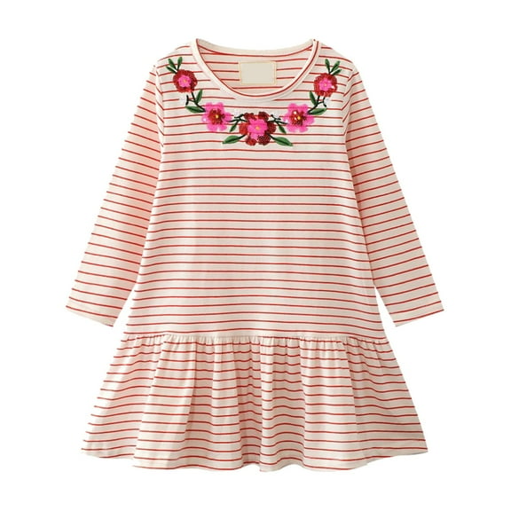 Mercatoo Little Girls Long Sleeve Dresses Girls And Toddler's Summer Cotton Casual Swing Skirt Baby Girls A Line Flared Dress