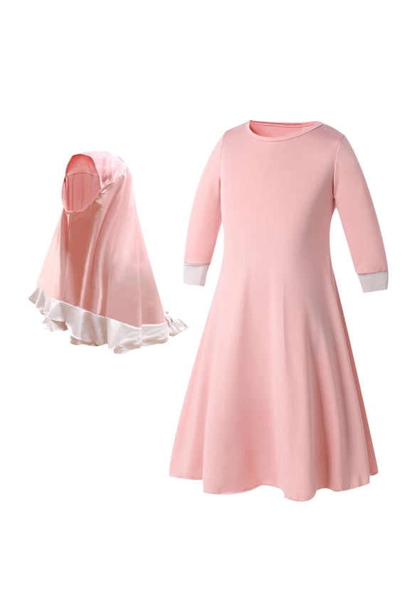 Little Girls Muslim Prayer Dress Abaya Dress Long Sleeve Ruffle Hijab Kaftan Toddler 𝐃ubai Islami𝐜 Modest Eid Jilbab