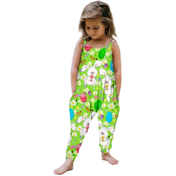 Mercatoo Little Girls Sleeveless Jumpsuit Cute Bunny Easter Outfit Toddler Girl Overalls One 𝐏iece Romper Baby Spring Clothes
