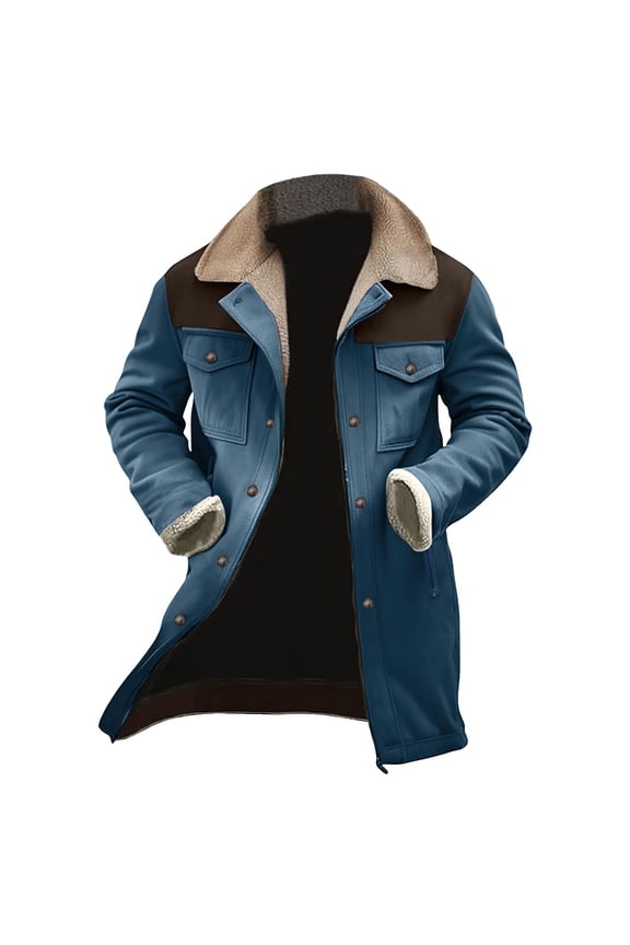 Men's Fleece Lined Thickened Casual Warm Outdoor Multi Pocket Mid Length Coat Men's Zipper Button Jacket Friends Coat