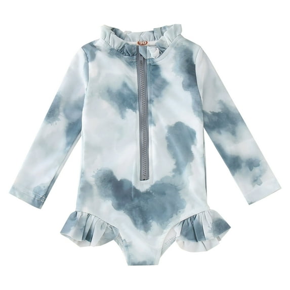 Mercatoo MercatooBaby Toddler Girl Long Sleeve Ruffle Swimsuit 𝐎ne-𝐏iece Zipper Rash Guard Bathing Suit Girls Sun 𝐏rotection Swimwear