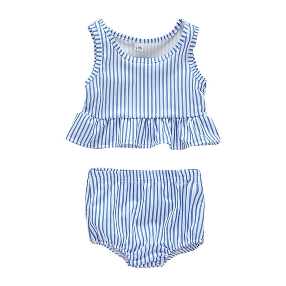 Mercatoo MercatooToddler Baby Girls Summer Swimsuit Sleeveless Striped Vest Bathing Suit 2Pcs Suit Girls Beach Bikini Swimwear