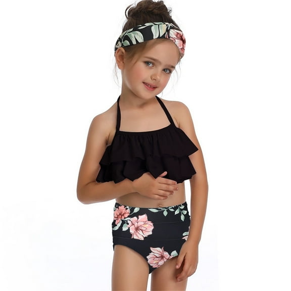 Mercatoo MercatooToddler Baby Girls Swimsuit Floral Print Ruffle Bikini 2Pcs Bathing Suit Girls Summer Beach Swimwear Outfits Set