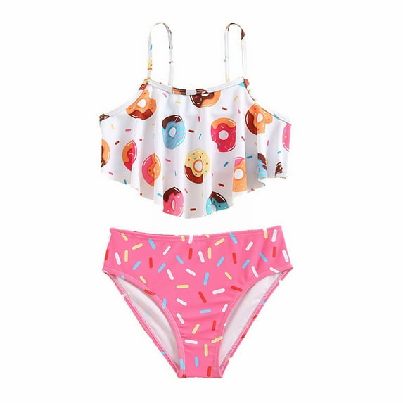 Mercatoo MercatooToddler Girls Casual Swimsuit 2Pcs Bikini Set Cartoon Ruffle Bathing Suits Girls Summer Beach Tankini Swimwear