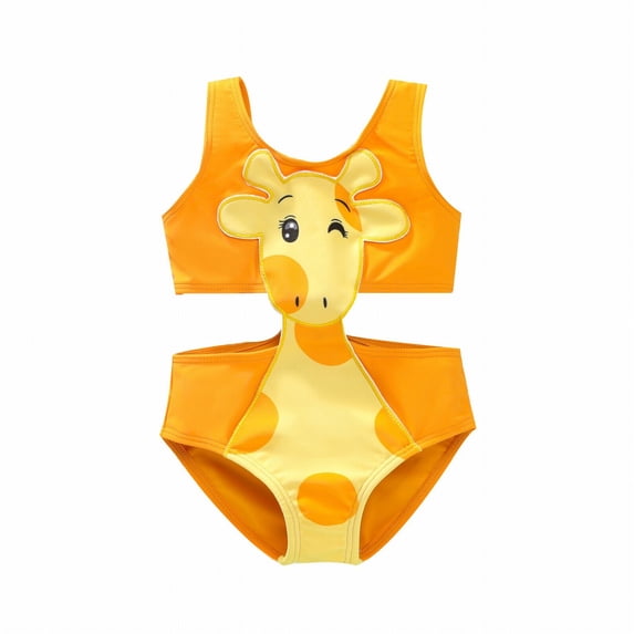 Mercatoo MercatooToddler Girls 𝐎ne 𝐏iece Swimsuit Cute Cartoon Deer Sleeveless Beach Swimwear Bathing Suit Summer Swimwear