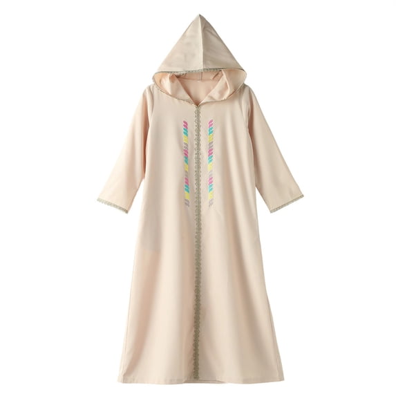 Mercatoo Muslim Abaya for Girls Full Length Long Sleeve Embroidery Hooded Islami1 Ramadan Kaftan Kids Soft Prayer Dress Robes