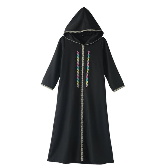 Mercatoo Muslim Abaya for Girls Full Length Long Sleeve Embroidery Hooded Islami1 Ramadan Kaftan Kids Soft Prayer Dress Robes