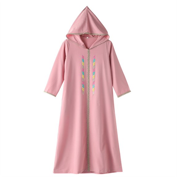 Mercatoo Muslim Abaya for Girls Full Length Long Sleeve Embroidery Hooded Islami1 Ramadan Kaftan Kids Soft Prayer Dress Robes