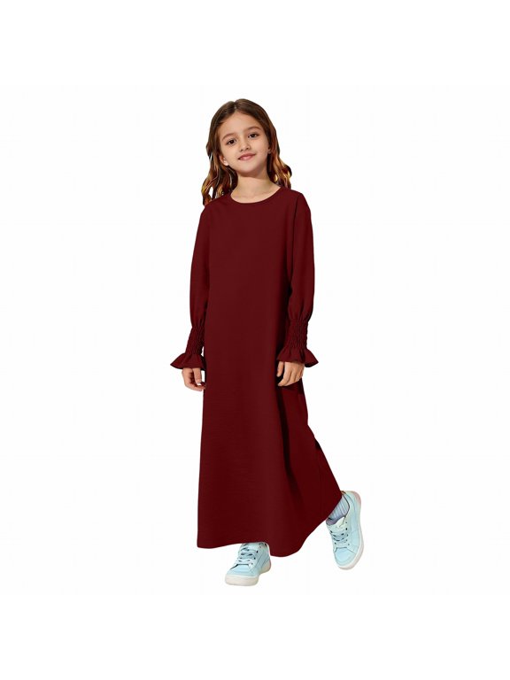 Muslim Dress for Girls Islami𝐜 Prayer Abaya Long Sleeve Chiffon Kaftan Robe Maxi Dresses Kids Ramadan 𝐃ubai Outfit