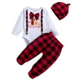 thumbnail image 1 of Mercatoo My First Christmas Baby Boy Outfit Gentleman Long Sleeve Romper Tops Red Plaid Pants with Hat 3Pcs Xmas Clothes Set, 1 of 7