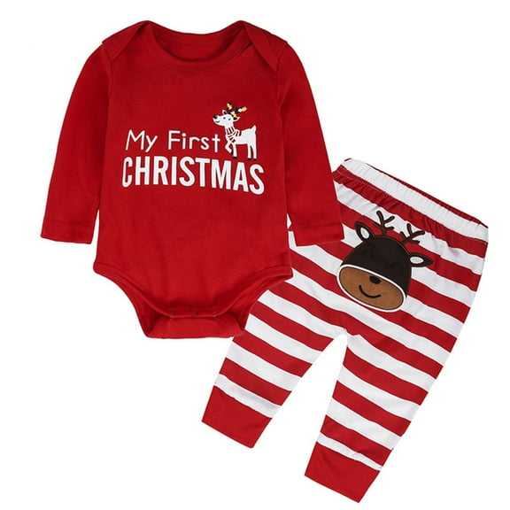 Mercatoo My First Christmas Outfit Baby Christmas 𝐏a𝐣amas Set Infant Boys Girls 𝐒leepwear Long Sleeve Romper 3 Month Boy