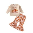 thumbnail image 1 of Mercatoo My First Thanksgiving Set Girls Print Sweatshirt Pumpkin Flared Pants 2 Piece Set Girls Thanksgiving Outfits, 1 of 9