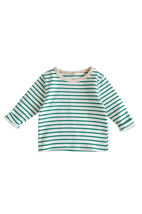 New Baby Long Sleeve Shirt Cotton Striped Lightweight Fall Clothes for Infants Unisex Cute Crewneck Newborn Tshirts