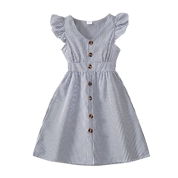 Mercatoo New Summer Kids Toddler Girls Casual Stripe Print A-Line Dress Flying Sleeve Button Down Dress Fashion Dress