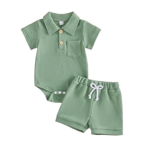 Mercatoo Newborn 0 3 6 12 18 Months Baby Boy Summer Clothes Solid Color 𝐑omper Short Sets Cute Casual Knit 2 Piece Infant Outfits