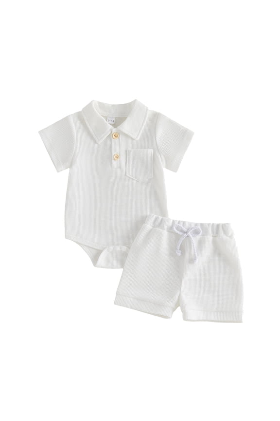 Newborn 0 3 6 12 18 Months Baby Boy Summer Clothes Solid Color 𝐑omper Short Sets Cute Casual Knit 2 Piece Infant Outfits