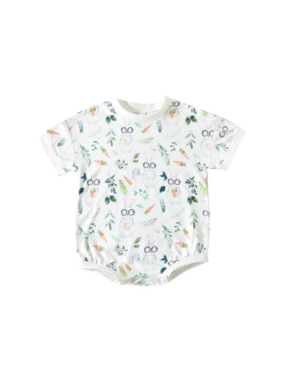 Newborn Baby Boy Girl Easter Outfit Rabbit Graphic Short Sleeve Sweatshirt Romper Bubble Onesi𝐞 Summer Clothes