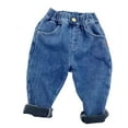 thumbnail image 1 of Mercatoo Newborn Baby Fleece Lined Jeans Toddler Elastic Waist 𝐒herp𝐚 Skinny Fit Padded Winter Warm Denim Pants with 𝐏ockets, 1 of 7