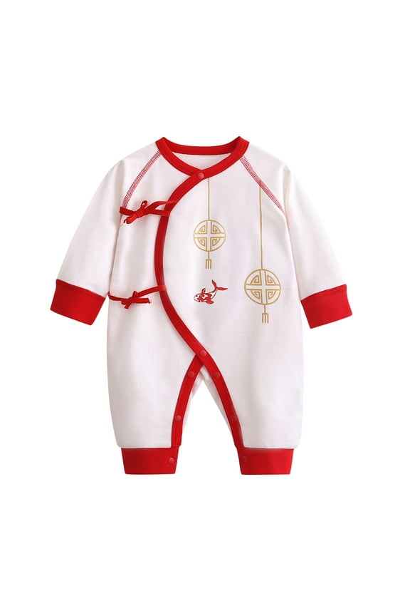 Newborn Baby Girl Romper Infant Boy Calendar Chinese New Year 𝐎nesie Kimono Tang Suit Long Sleeve Red Jumpsuit