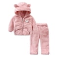 thumbnail image 1 of Mercatoo Newborn Infant Baby Boy Girl Fleece Jacket Winter Clothes Hooded Coat Tops with Bear Ears Pants Baby Girl Outfits, 1 of 9