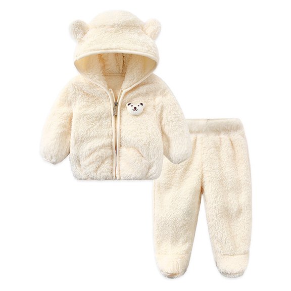 Mercatoo Newborn Infant Baby Boy Girl Fleece Jacket Winter Clothes Hooded Coat Tops with Bear Ears Pants Baby Girl Outfits
