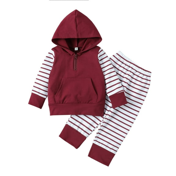 Mercatoo Newborn Infant Baby Girls Spring Striped Pullover Long Sleeve Pants Hooded Hoodie Sweatshirt Set Boys Clothes