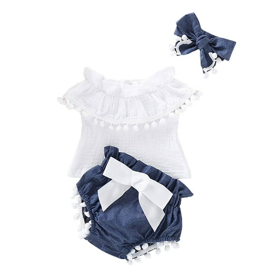 Mercatoo Outfit Sleeveless Tops+Shorts+Headband Tassels Cotton Baby Girl Set Girls Outfits&Set 0 to 3 Months Baby Girl Clothes