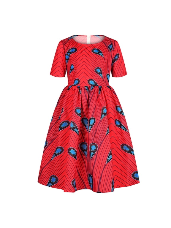 Outfits Toddler Sleeve Neck Kids 16Y Round Dresses Dashiki African Girls Baby Short Dress Ankara Kawaii Skirt