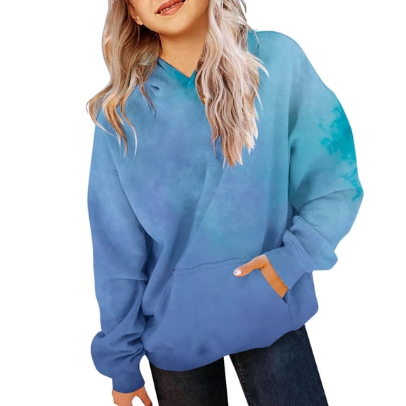 Mercatoo Oversized Gradient Color Hoodies for Girls Long Sleeve Cotton Pullover Hoodie Sweatshirts Trendy Cute Teen Kids Clothes