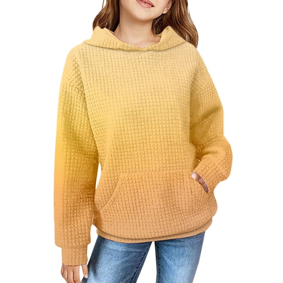 Mercatoo Oversized Hoodies for Girls 1affle Cotton Pullover Long Sleeve Hooded Sweatshirt Kids Casual Loose Spring Tops Sweaters
