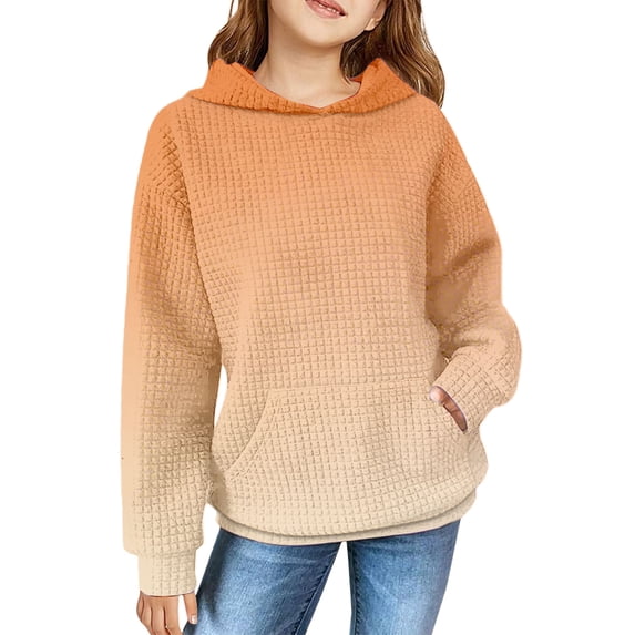 Mercatoo Oversized Hoodies for Girls 1affle Cotton Pullover Long Sleeve Hooded Sweatshirt Kids Casual Loose Spring Tops Sweaters