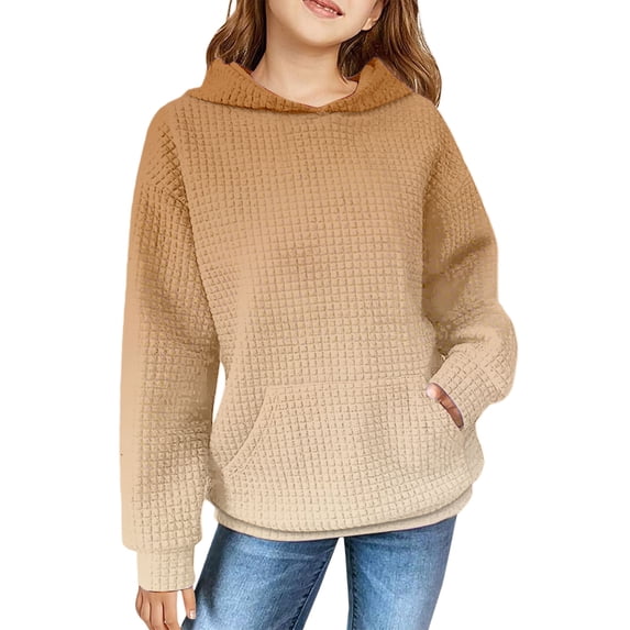 Mercatoo Oversized Hoodies for Girls 1affle Cotton Pullover Long Sleeve Hooded Sweatshirt Kids Casual Loose Spring Tops Sweaters