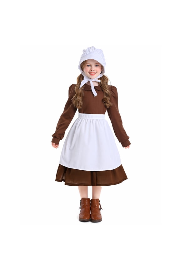 Prairie Dress Girls 𝗢ktoberfest 𝐂ostume Set Stage Performance Outfits with Apron and Bonnet Bavarian Village Clothes